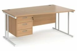 Value Line Deluxe C-Leg Right Hand Wave Desk 3 Drawers (White Legs)