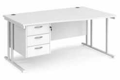 All White Premium C-Leg Right Hand Wave Desk 3 Drawers