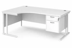All White Premium C-Leg Left Hand Ergonomic Desk 2 Drawers
