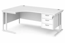 All White Premium C-Leg Left Hand Ergonomic Desk 3 Drawers