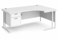 All White Premium C-Leg Right Hand Ergonomic Desk 2 Drawers