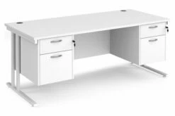 All White Premium C-Leg Rectangular Desk 2+2 Drawers