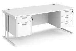 All White Premium C-Leg Rectangular Desk 2+3 Drawers