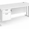 All White Premium C-Leg Rectangular Desk 2 Drawers