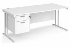 All White Premium C-Leg Rectangular Desk 2 Drawers