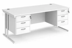 All White Premium C-Leg Rectangular Desk 3+3 Drawers