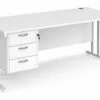 All White Premium C-Leg Rectangular Desk 3 Drawers