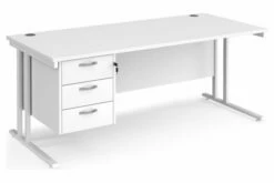 All White Premium C-Leg Rectangular Desk 3 Drawers
