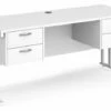 All White Premium C-Leg Narrow Rectangular Desk 2+2 Drawers
