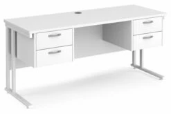 All White Premium C-Leg Narrow Rectangular Desk 2+2 Drawers
