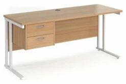 Value Line Deluxe C-Leg Narrow Rectangular Desk 2 Drawers (White Legs)