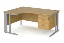 Value Line Deluxe Cable Managed Left Hand Ergo Desk 3 Drawers (Silver Legs)