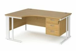 Value Line Deluxe Cable Managed Left Hand Ergo Desk 3 Drawers (White Legs)