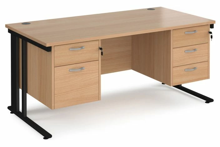 Value Line Deluxe Cable Managed Rectangular Desk 2+3 Drawers (Black Legs) - Image 2