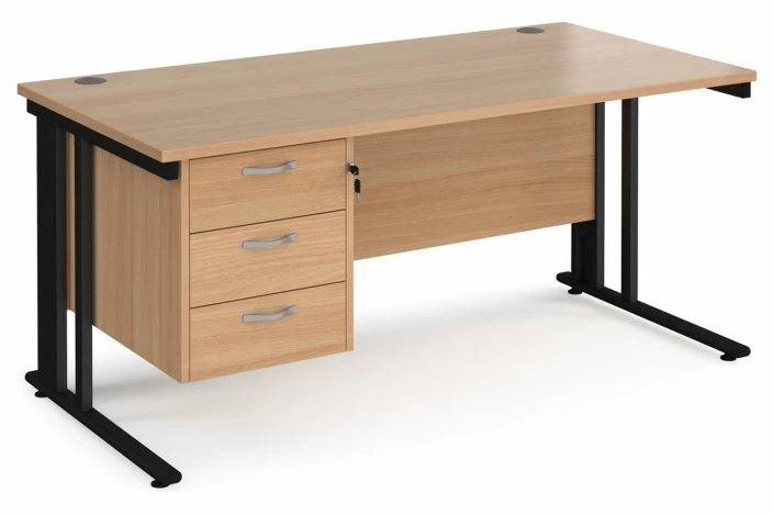 Value Line Deluxe Cable Managed Rectangular Desk 3 Drawers (Black Legs) - Image 5