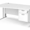 All White Premium Cable Managed Left Hand Wave Desk 2 Drawers