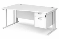 All White Premium Cable Managed Left Hand Wave Desk 2 Drawers