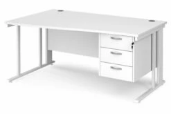 All White Premium Cable Managed Left Hand Wave Desk 3 Drawers