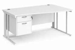 All White Premium Cable Managed Right Hand Wave Desk 2 Drawers