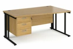 Value Line Deluxe Cable Managed Right Hand Wave Desk 3 Drawers (Black Legs)