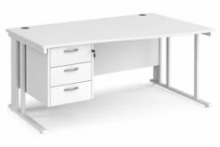All White Premium Cable Managed Right Hand Wave Desk 3 Drawers