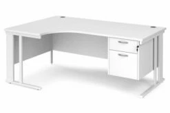 All White Premium Cable Managed Left Hand Ergo Desk 2 Drawers