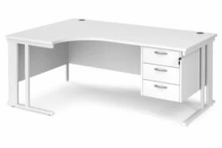 All White Premium Cable Managed Left Hand Ergo Desk 3 Drawers