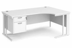 All White Premium Cable Managed Right Hand Ergo Desk 2 Drawers