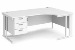 All White Premium Cable Managed Right Hand Ergo Desk 3 Drawers