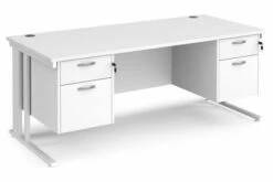 All White Premium Cable Managed Rectangular Desk 2+2 Drawers