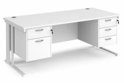 All White Premium Cable Managed Rectangular Desk 2+3 Drawers