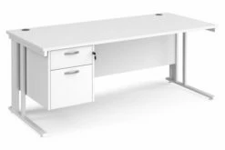 All White Premium Cable Managed Rectangular Desk 2 Drawers