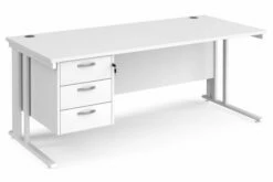All White Premium Cable Managed Rectangular Desk 3 Drawers