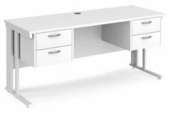 All White Premium Cable Managed Narrow Rectangular Desk 2+2 Drawers