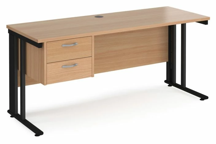 Value Line Deluxe Cable Managed Narrow Rectangular Desk 2 Drawers (Black Legs) - Image 4