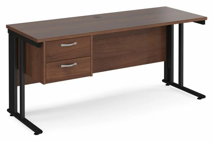 Value Line Deluxe Cable Managed Narrow Rectangular Desk 2 Drawers (Black Legs) - Image 2