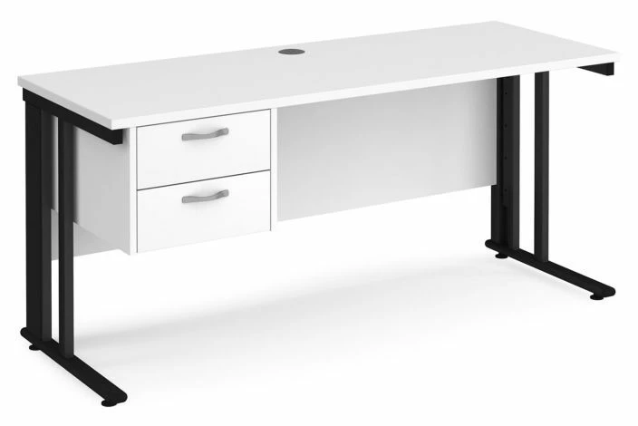 Value Line Deluxe Cable Managed Narrow Rectangular Desk 2 Drawers (Black Legs) - Image 3