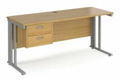 Value Line Deluxe Cable Managed Narrow Rectangular Desk 2 Drawers (Silver Legs)