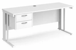 All White Premium Cable Managed Narrow Rectangular Desk 2 Drawers