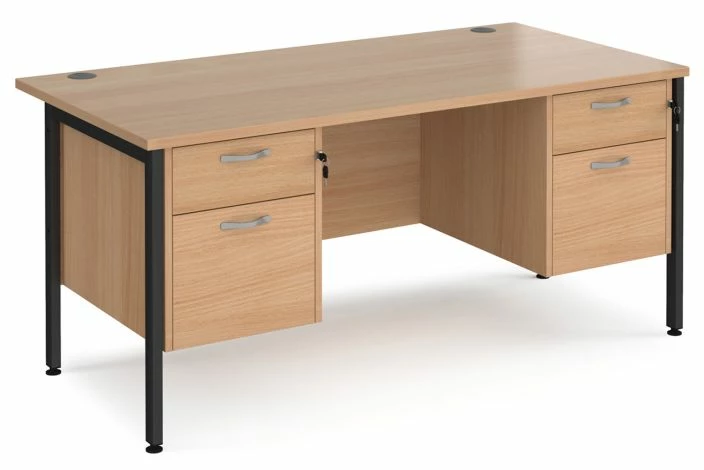 Value Line Deluxe H-Leg Rectangular Desk 2+2 Drawers (Black Legs) - Image 2