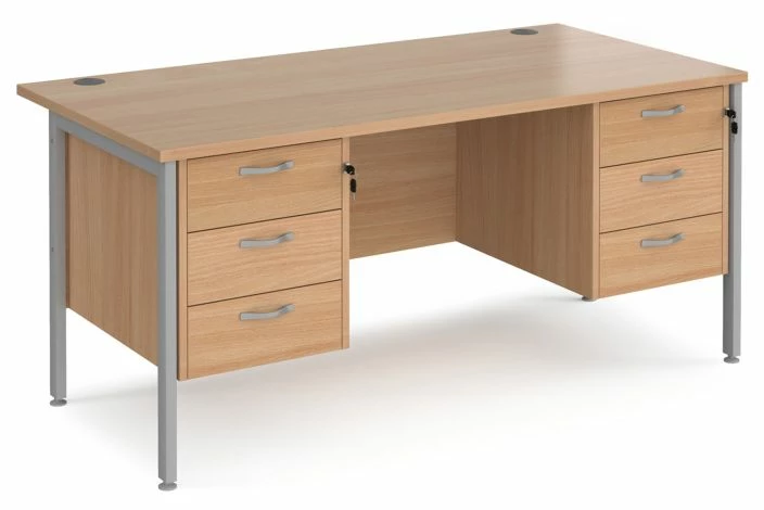 Value Line Deluxe H-Leg Rectangular Desk 3+3 Drawers (Silver Legs) - Image 2