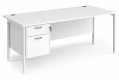 All White Premium H-Leg Rectangular Desk 2 Drawers