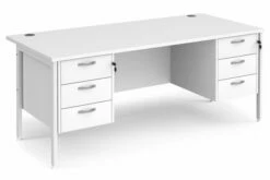 All White Premium H-Leg Rectangular Desk 3+3 Drawers
