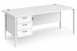All White Premium H-Leg Rectangular Desk 3 Drawers