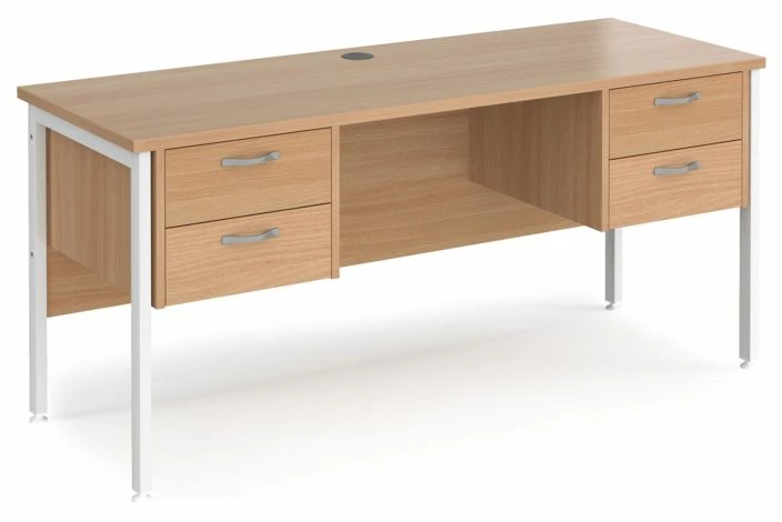 Value Line Deluxe H-Leg Narrow Rectangular Desk 2+2 Drawers (White Legs) - Image 2