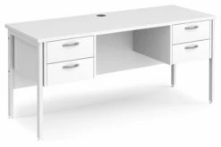 All White Premium H-Leg Narrow Rectangular Desk 2+2 Drawers