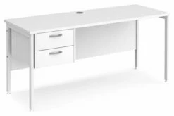 All White Premium H-Leg Narrow Rectangular Desk 2 Drawers