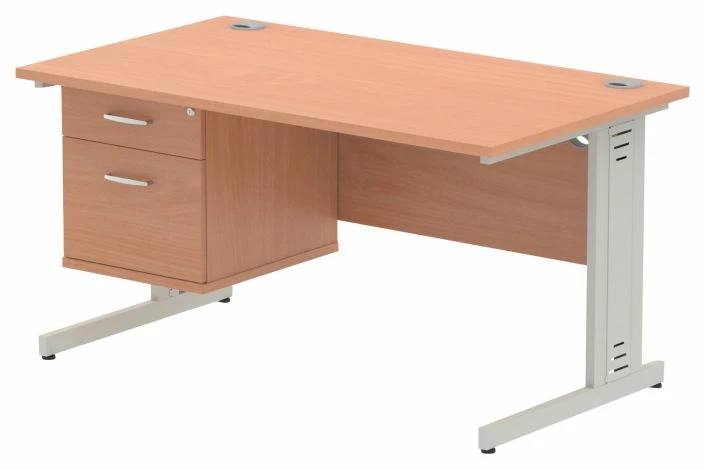 Vitali Deluxe Rectangular Desk 2 Drawers (Silver Legs)