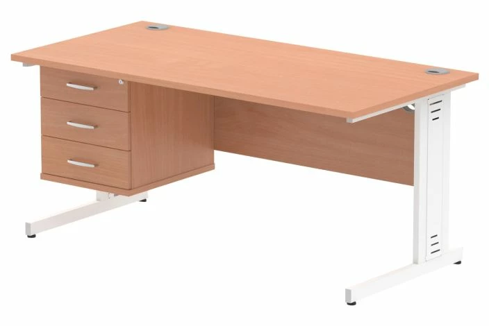 Vitali Deluxe Rectangular Desk 3 Drawers (White Legs)