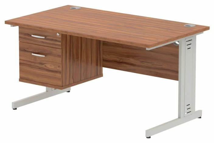 Vitali Deluxe Rectangular Desk 2 Drawers (Silver Legs) - Image 3